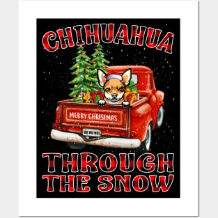 Christmas Chihuahua Through The Snow Dog Santa Truck Tree Posters and Art